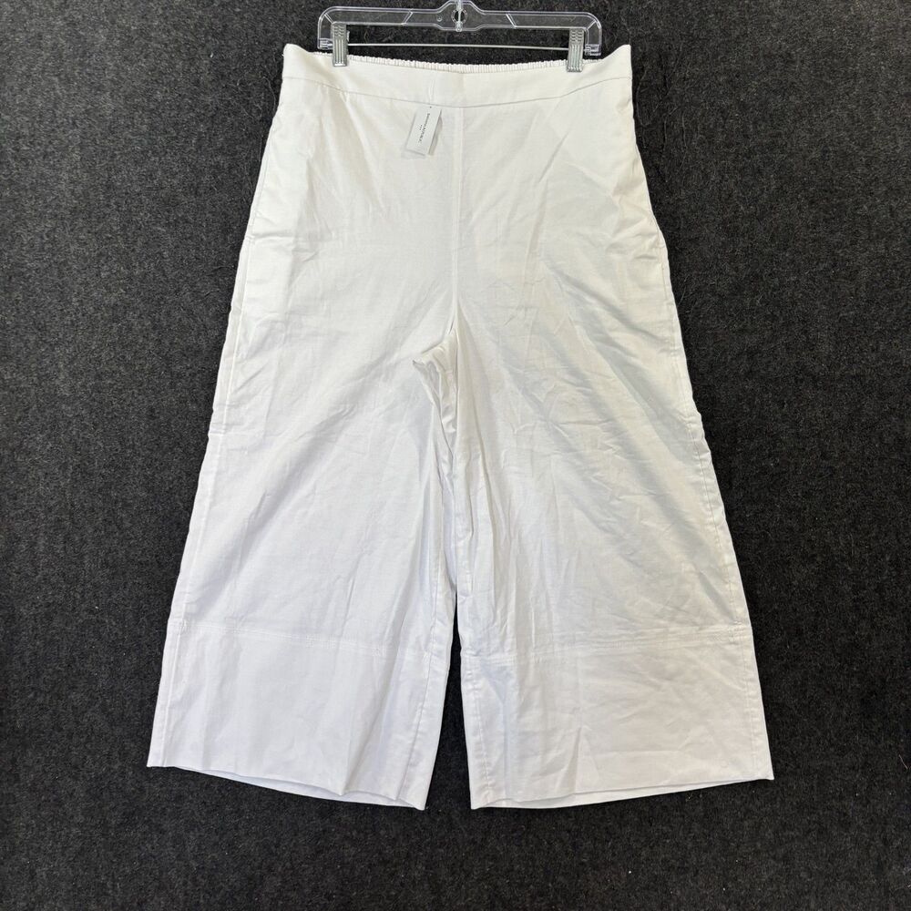 Banana Republic Wide-Leg Cropped Pants Women's Large White Linen Blend Pull On